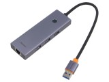 Cablu Hub USB BASEUS RJ45 + 3x USB A, 0.22m Gri