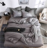 Cumpara ieftin Lenjerie Pat Bumbac Gri cu Elastic, 4 Piese, 200x140 cm. Set Pilota+Cearceaf+2 Fete Perna