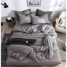 Lenjerie De Pat Kezu Xc053, Bumbac, 4 Piese, Cu Elastic, Gri