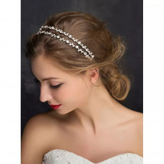 Diadema (Coronita) Mireasa Model cu Pietre si Strasuri - Argintie - Circumferinta 42 cm