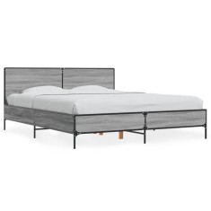 vidaXL Cadru de pat, gri sonoma, 160x200 cm, lemn prelucrat și metal 3280010