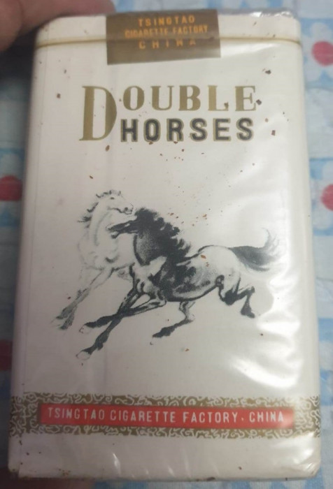 Reclama veche,PACHET vechi TIGARI&quot;DOUBLE HORSES&quot;-NEcartonat-Plin/Sigilat-CHINA