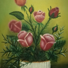 Tablou Trandafiri în vas ulei / carton, 31x23 cm, buchet de flori