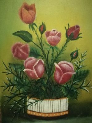 Tablou Trandafiri &amp;icirc;n vas ulei / carton, 31x23 cm, buchet de flori foto