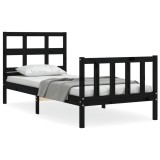 Cadru de pat cu tablie Small Single, negru, lemn masiv, DKD Home Decor