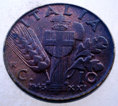 1.714 ITALIA WWII VITTORIO EMANUELE III 10 CENTESIMI 1943 R XF foto