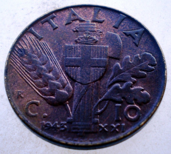 1.714 ITALIA WWII VITTORIO EMANUELE III 10 CENTESIMI 1943 R XF