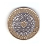 Moneda Franta 20 francs/franci 1993, Mediterranean Games, stare foarte buna, curata