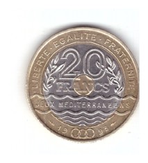 Moneda Franta 20 francs/franci 1993, Mediterranean Games, stare foarte buna, curata