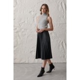Fusta Lunga Din Piele Plisata De Dama Neagra - S(36)