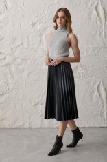 Fusta Lunga Din Piele Plisata De Dama Neagra - S(36)