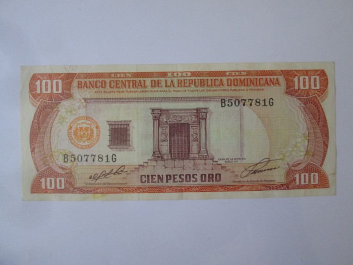 Republica Dominicana 100 Pesos Oro 1991 in stare foarte buna
