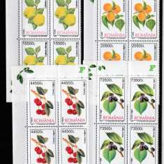Romania 2002-Flora,Fructe,gutui,cais,visin,dud,serie 4 val.,in bloc de 4.,MNH