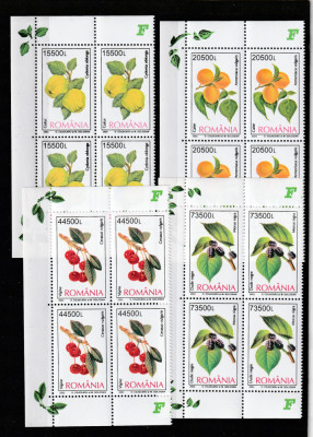 Romania 2002-Flora,Fructe,gutui,cais,visin,dud,serie 4 val.,in bloc de 4.,MNH foto