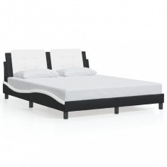 vidaXL Cadru de pat cu LED, negru și alb, 160x200 cm, piele ecologică