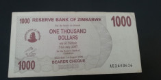 MDBS - BANCNOTA ZIMBABWE - 1000 DOLARI - 2007 foto