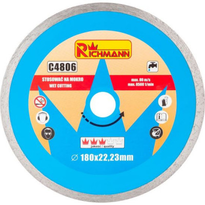 Disc diamantat continuu, placi ceramice, taiere umeda, 180 mm/22.23 mm, Richmann foto