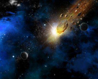 Fototapet de perete autoadeziv si lavabil Univers10 Meteoriti calatorind prin spatiu, 250 x 150 cm foto