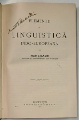 ELEMENTE DE LINGUISTICA INDO-EUROPEANA de IULIU VALAORI (1924) foto