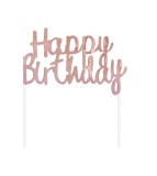 Topper din hartie pentru tort Happy Birthday rose gold 11 x 14 cm