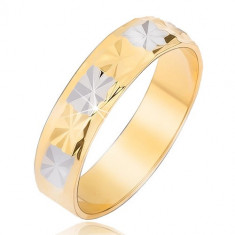 Inel lucios, auriu cu argintiu, cu un model de diamant - Marime inel: 54