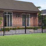 vidaXL Poartă gard cu v&acirc;rf negru 406x223 cm oțel vopsit electrostatic