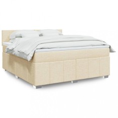 vidaXL Pat continental cu saltea, crem, 180x200 cm, textil