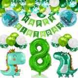 Cumpara ieftin Set de baloane (5 folie si 32 latex) pentru petrecere aniversara de 8 ani, cu dinozauri, pentru tematica jurasica, cu banner Happy Birthday, alb si ve