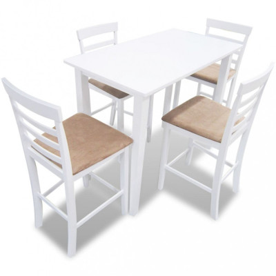 Set mobilier de bar din lemn, masă și 4 scaune, alb foto