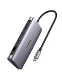 DOCKING Station Ugreen, &quot;CM179&quot; conec PC USB Type-C, USB 3.0x3|cititor SD/micro SDx1|Gigabit RJ-45x1|HDMI 4KCx1|VGAx1|USB-C cu PD 100Wx1, aluminiu, gr
