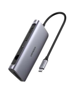 DOCKING Station Ugreen, &amp;quot;CM179&amp;quot; conec PC USB Type-C, USB 3.0x3|cititor SD/micro SDx1|Gigabit RJ-45x1|HDMI 4KCx1|VGAx1|USB-C cu PD 100Wx1, aluminiu, gr foto