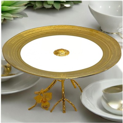 Platou de servire din portelan cu suport metalic, diametru 25 cm, inaltime 13.5 cm foto