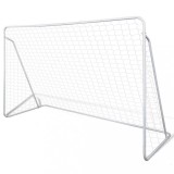 Poarta Fotbal vidaXL 240x90x150cm, Cadru Otel, Plasa Poliester, Alba, Accesorii Sport, Rezistenta Intemperii, Usor de Asamblat