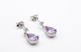 Cercei Suspendati din Argint 925 cu Zirconiu Violet in Forma de Lacrima