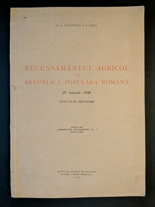 ind. agricola 1948 RECENSAMANTUL AGRICOL din RPR Romania Statistica Statistici