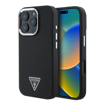 Husa iPhone 16 Pro originala Guess Grained Triangle MagSafe, negru, GUHMP16LPGTSPSK foto
