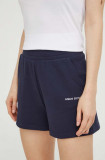 Armani Exchange pantaloni scurti din bumbac culoarea albastru marin, neted, high waist
