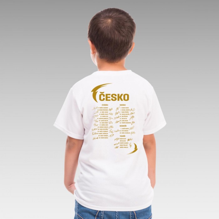 Echipa națională de hochei tricou de copii HO&Scaron;I DĚKUJEM Ice Hockey World Championship Czechia MS 2024 GOLD EDITION White - Dětsk&eacute; L 10 - 130 - 140