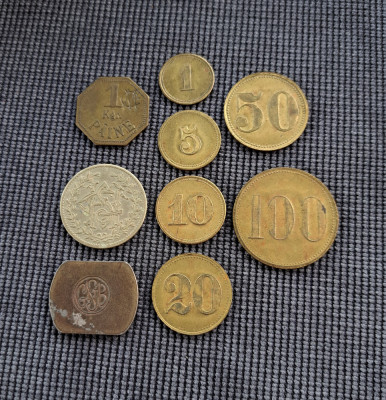 Lot 9 jetoane , CFR 1 KG paine , Casino Sinaia , ...... , jeton , numismatica foto