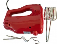 Mixer de mana HM1521 150W, 5 viteze + Turbo, teluri si carlige din inox, rosu