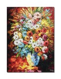 Tablou vaza cu flori multicolore pictat manual, Ikebana, 70x50cm ulei in cutit efect 3D, Leonard Covaci