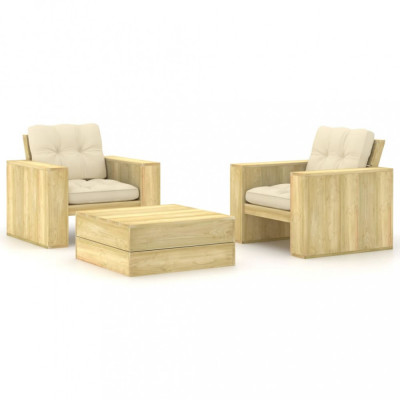 vidaXL Set mobilier de grădină cu perne, 3 piese, lemn de pin tratat foto
