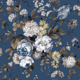 Noordwand Tapet &bdquo;Blooming Garden 6 Big Flowers&rdquo; albastru și maro