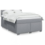 vidaXL Pat box spring cu saltea, gri deschis, 140x190 cm, textil