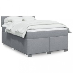 vidaXL Pat box spring cu saltea, gri deschis, 140x190 cm, textil 3288183