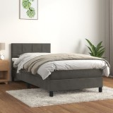 VidaXL Pat box spring cu saltea, gri &icirc;nchis, 90x200 cm, catifea