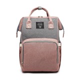 Rucsac multifunctional pentru mamici, flippy, din panza oxford, compartimentare multipla, impermeabil, 43 x 18 x 26 cm, roz/gri