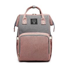 Rucsac multifunctional pentru mamici, flippy, din panza oxford, compartimentare multipla, impermeabil, 43 x 18 x 26 cm, roz/gri