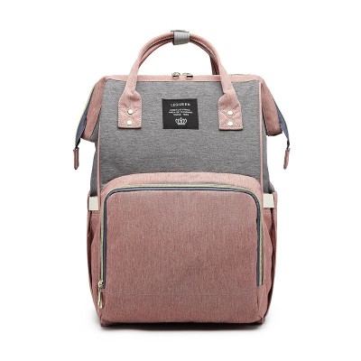 Rucsac Multifunctional pentru Mamici, Flippy, din Panza Oxford, Compartimentare Multipla, Impermeabil, 43 x 18 x 26 cm, Roz/Gri foto