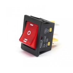 Intrerupator basculant rocker iluminat rosu ON, OFF, ON, 30A 250V AC, 22x30 mm, montaj panou, KCD4-0301-23-30A-RED